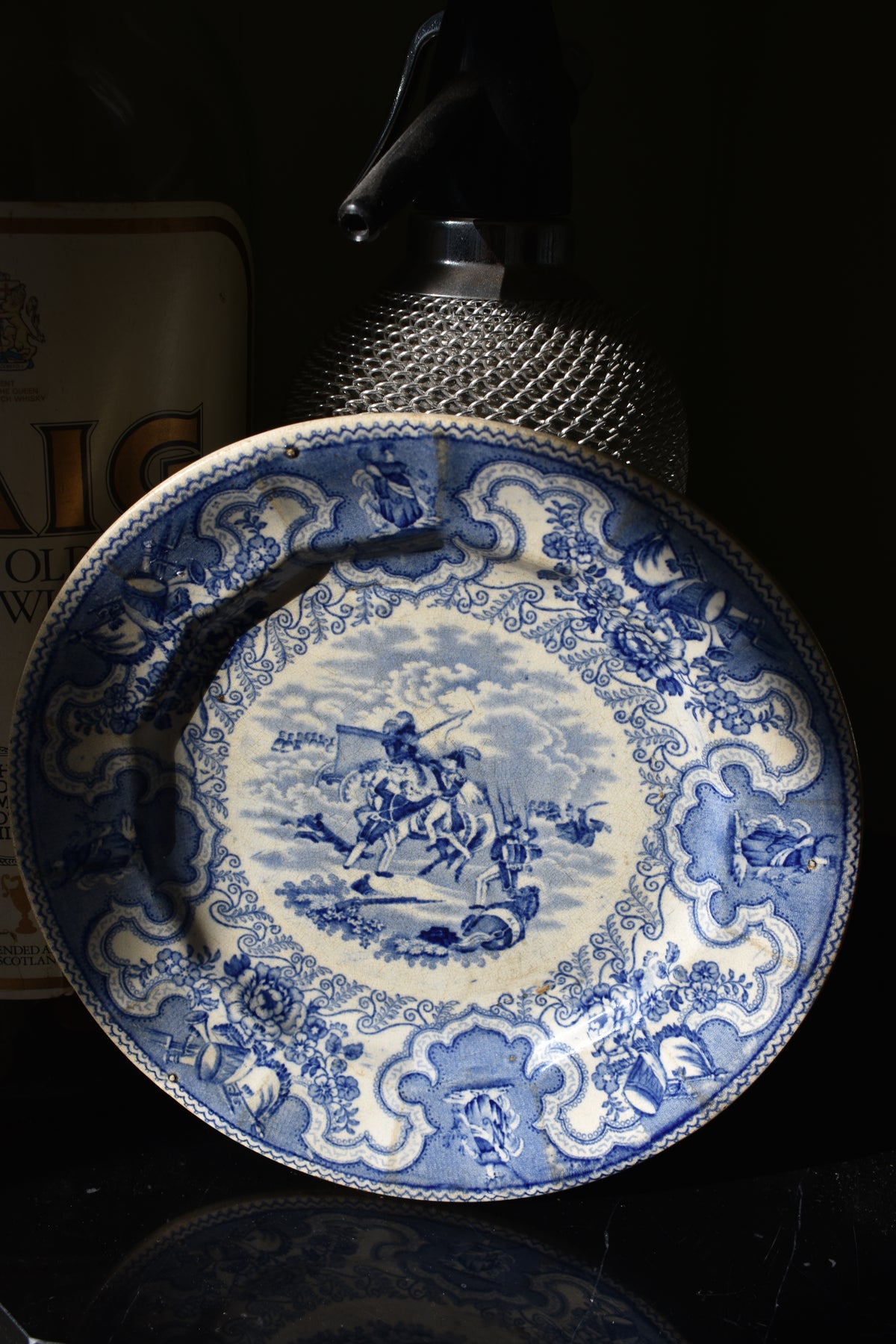Antique Staffordshire plate, “Texian Campaigne” pattern, Anthony Shaw for the American market.