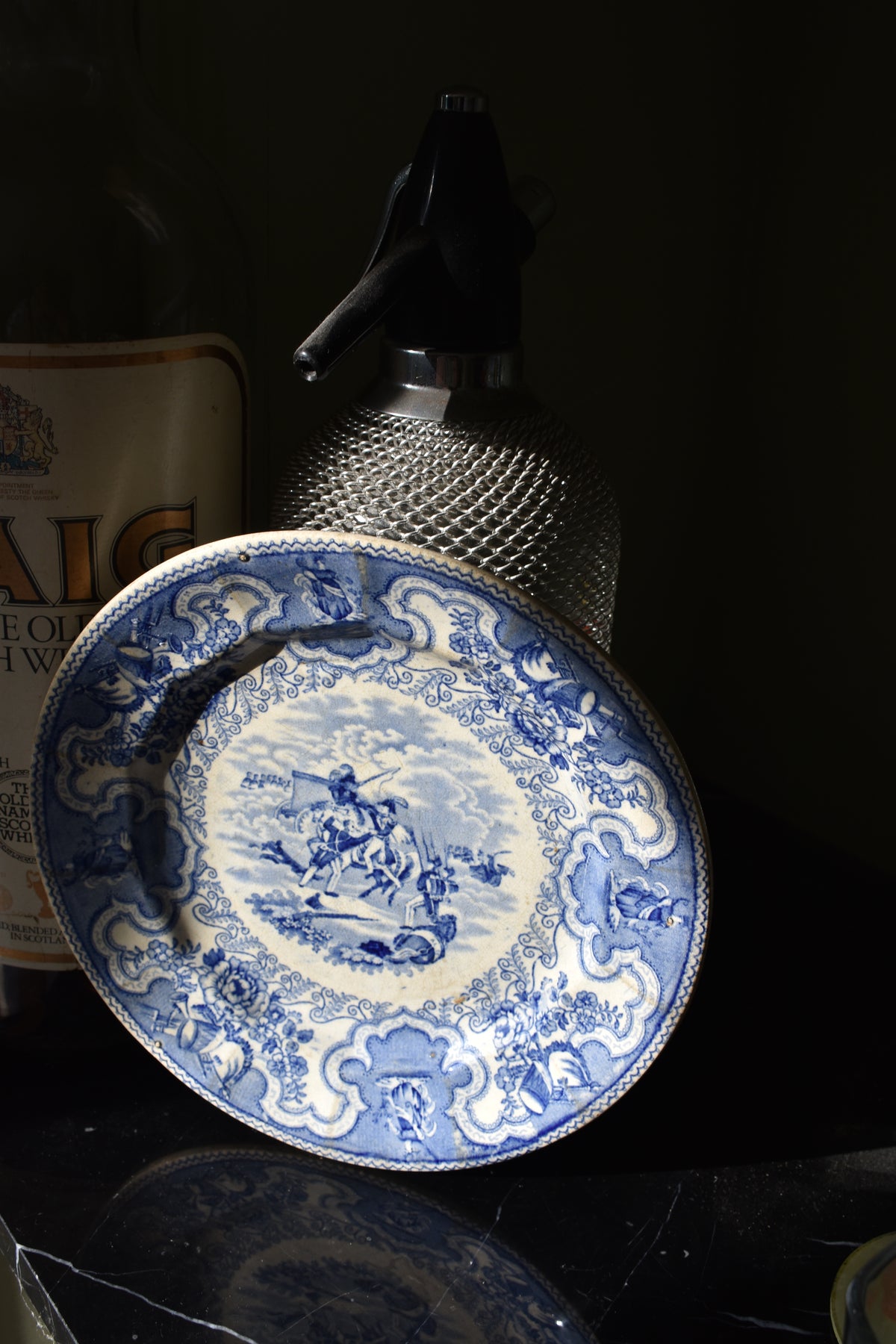 Antique Staffordshire plate, “Texian Campaigne” pattern, Anthony Shaw for the American market.