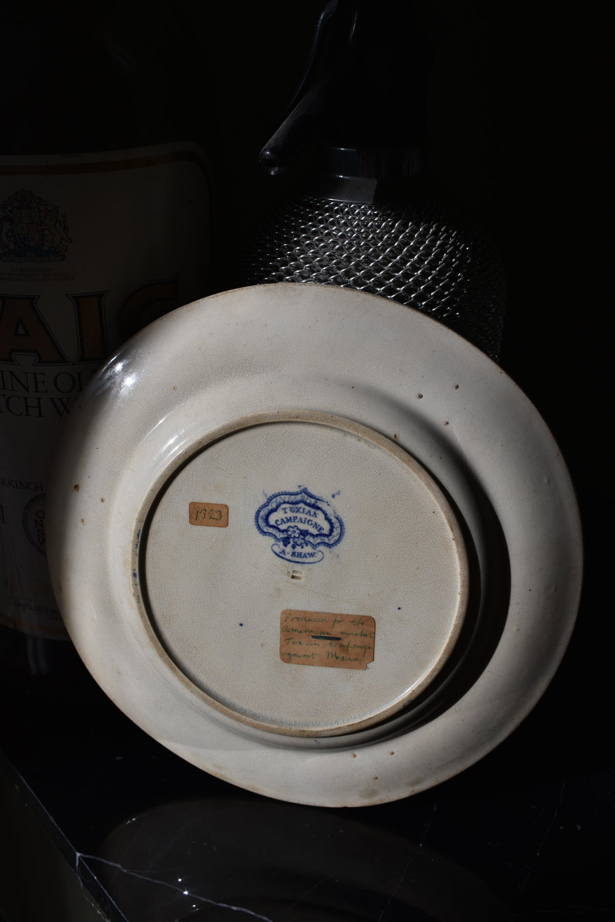 Antique Staffordshire plate, “Texian Campaigne” pattern, Anthony Shaw for the American market.