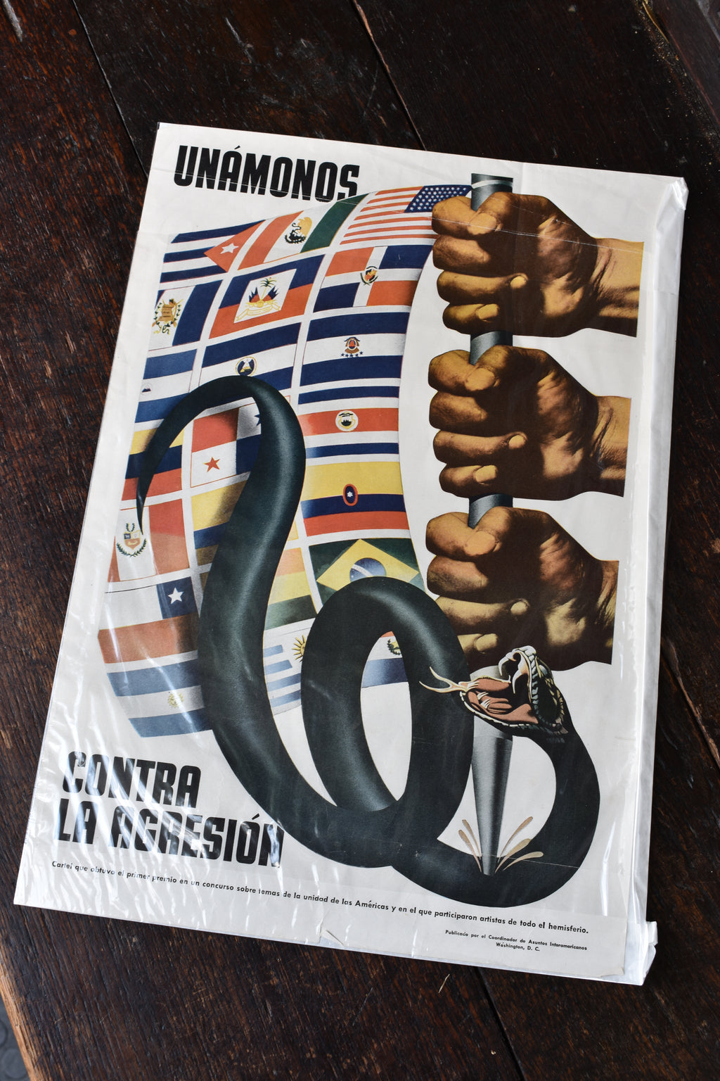 WWII American Propaganda Poster, “Unámonos contra la agresión”, c.1942