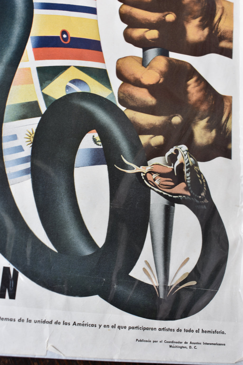 WWII American Propaganda Poster, “Unámonos contra la agresión”, c.1942