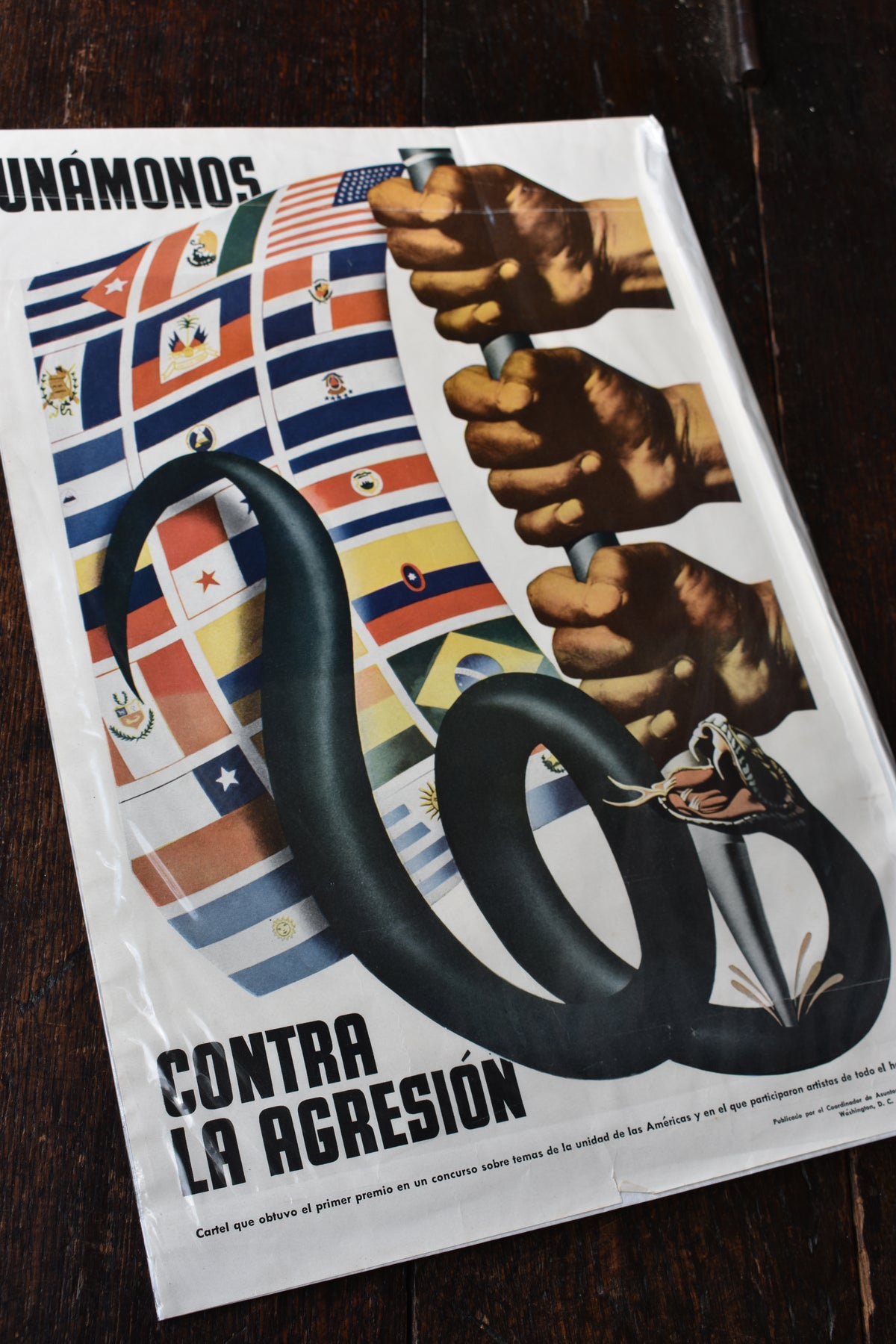 WWII American Propaganda Poster, “Unámonos contra la agresión”, c.1942