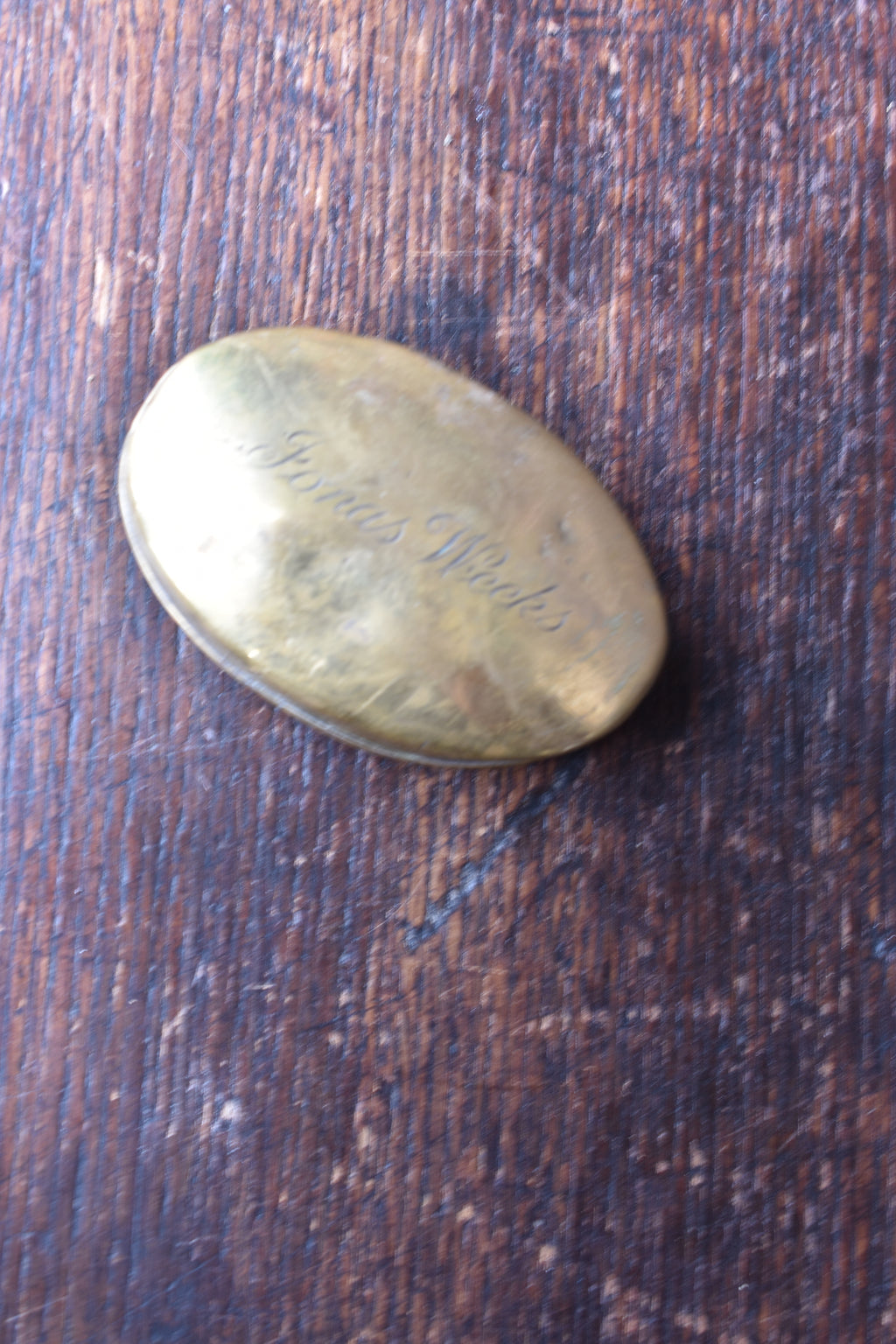 American Civil War 19th Century Oval Brass Snuff Box & Discharge Paper of Private Jonas Weeks