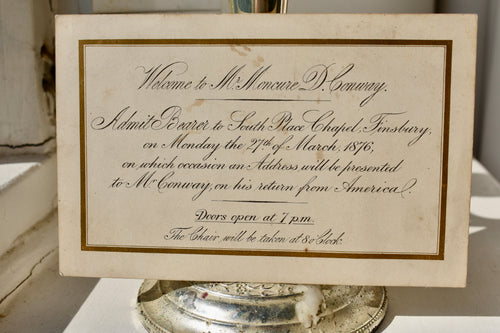 1876 Invitation Moncure Daniel Conway the American slave abolitionist