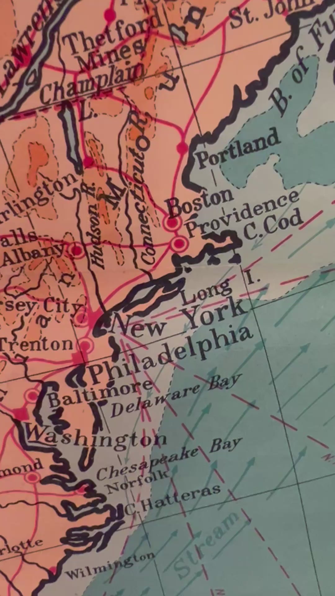 Large mid-20th Century Wall Map of North America